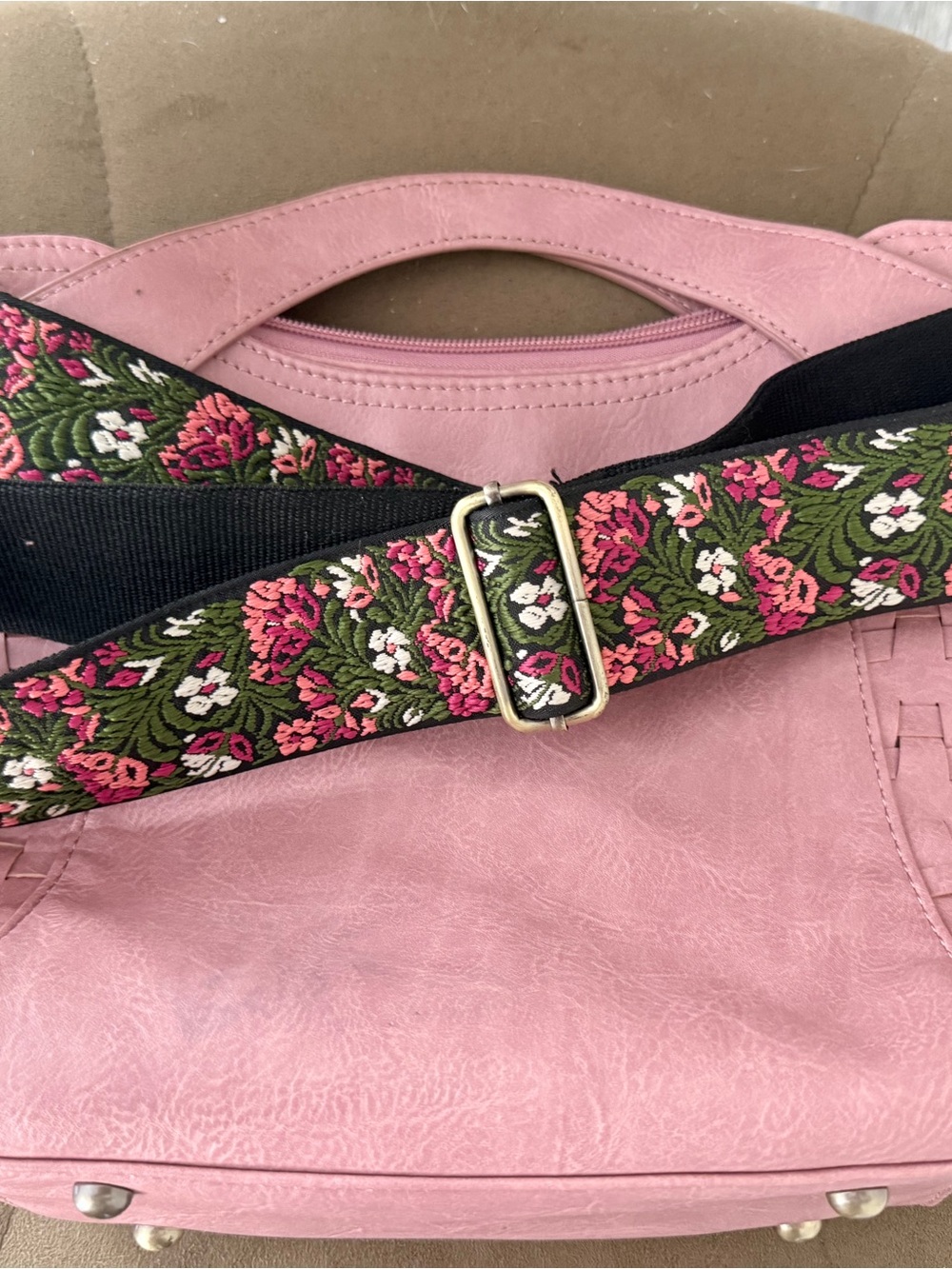 Pink Floral Embroidered Adjustable Shoulder Strap for Women’s Bags